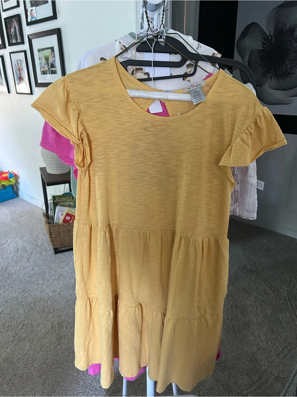 Sunshine Tiered Flutter-Sleeve Kids Dress - Yellow